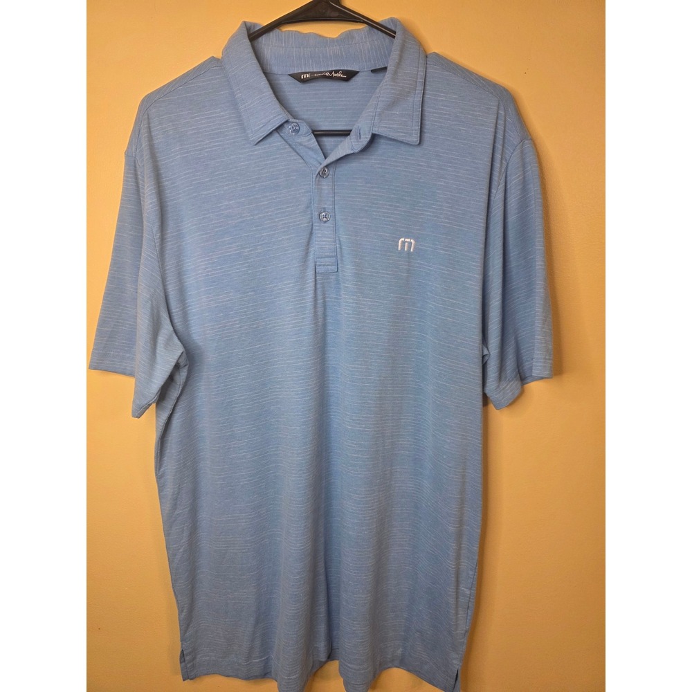 TravisMathew Mens Blue Heathered Short Sleeve Golf Polo Shirt Size L